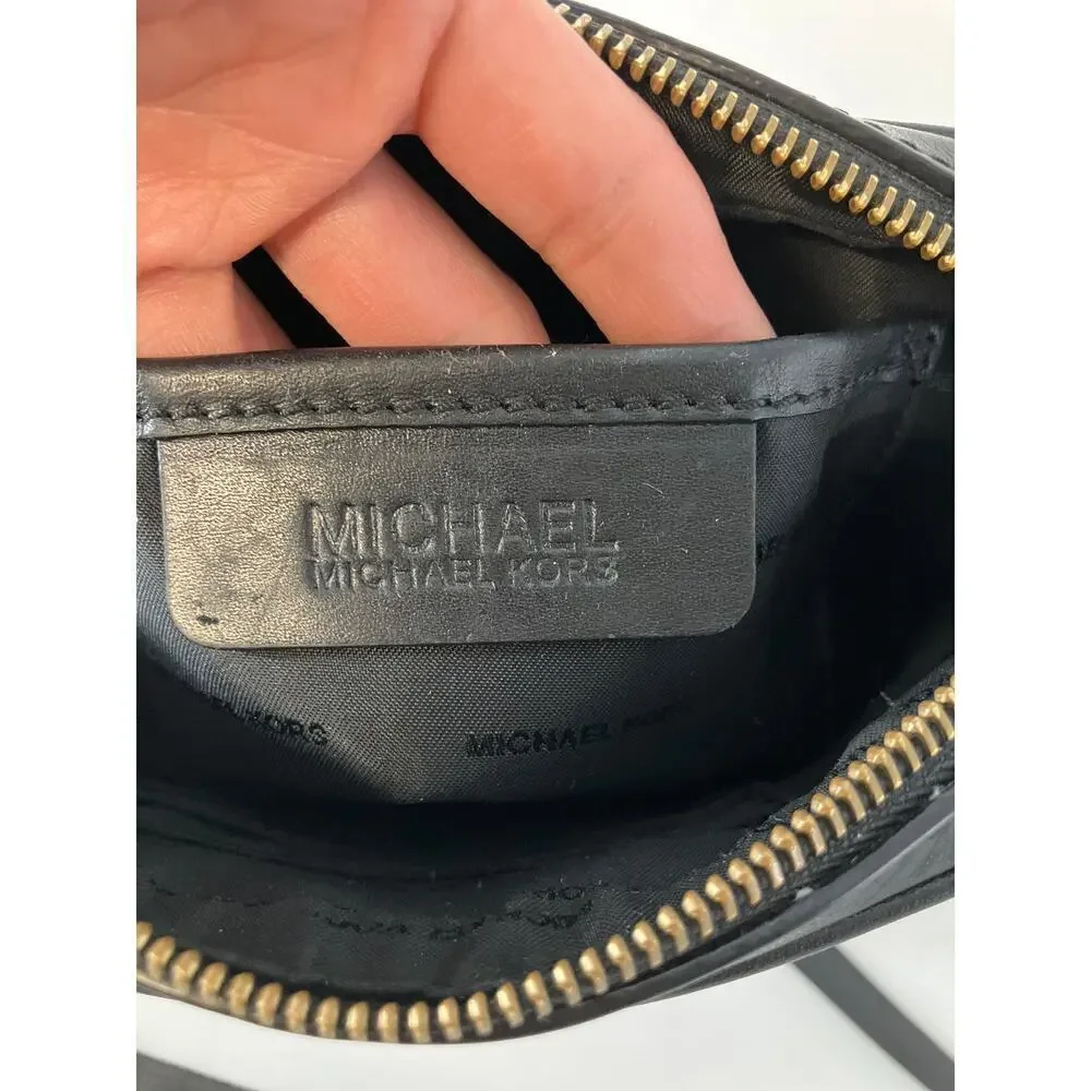 MICHAEL KORS SMALL BLACK, GOLD LEATHER CROSSBODY BAG (ASIS)